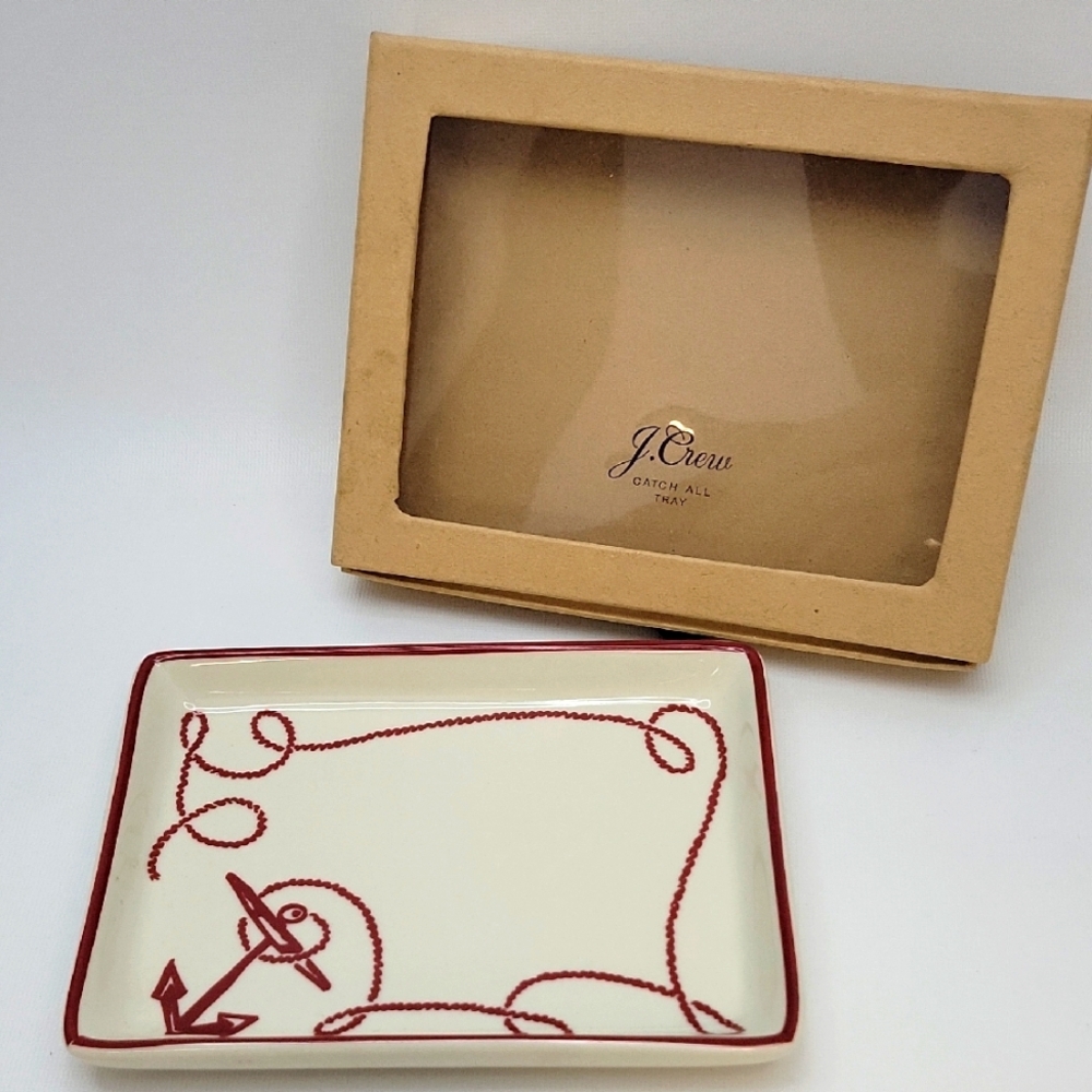 J. Crew Nautical Anchor Theme Ceramic Catch All Tray 5x6 Inch, Like New EUC